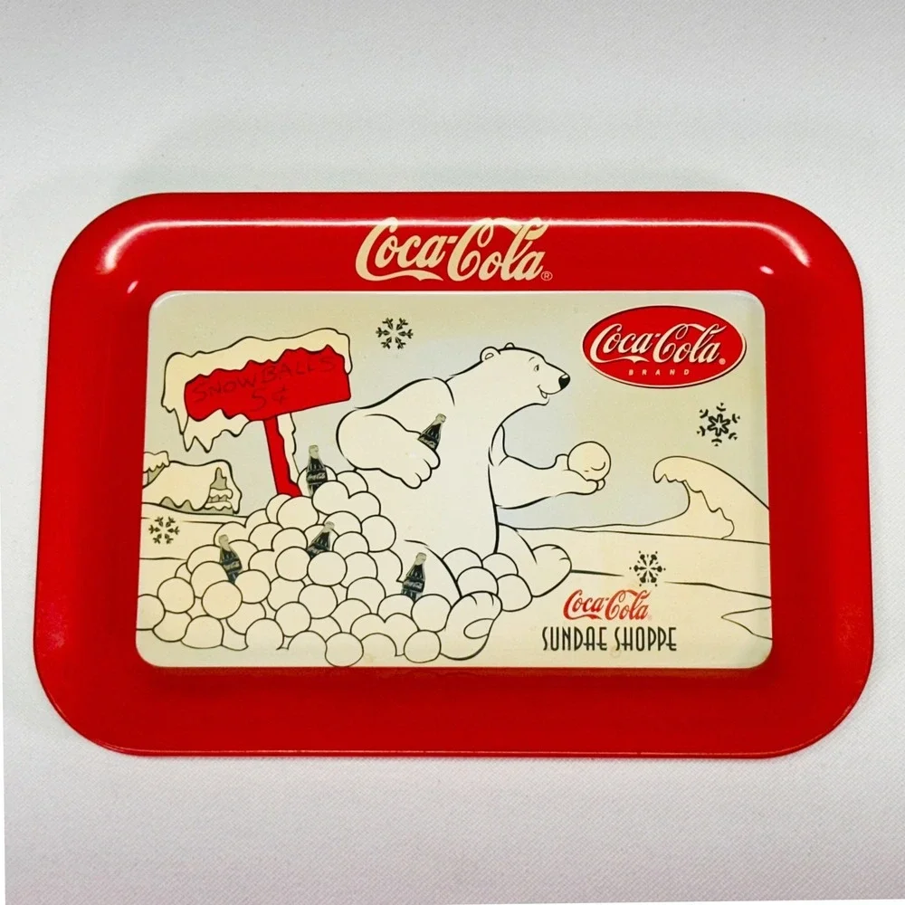 Coca-Cola Sundae Shoppe Polar Bear Metal Mini Serving Tray‎ Red White